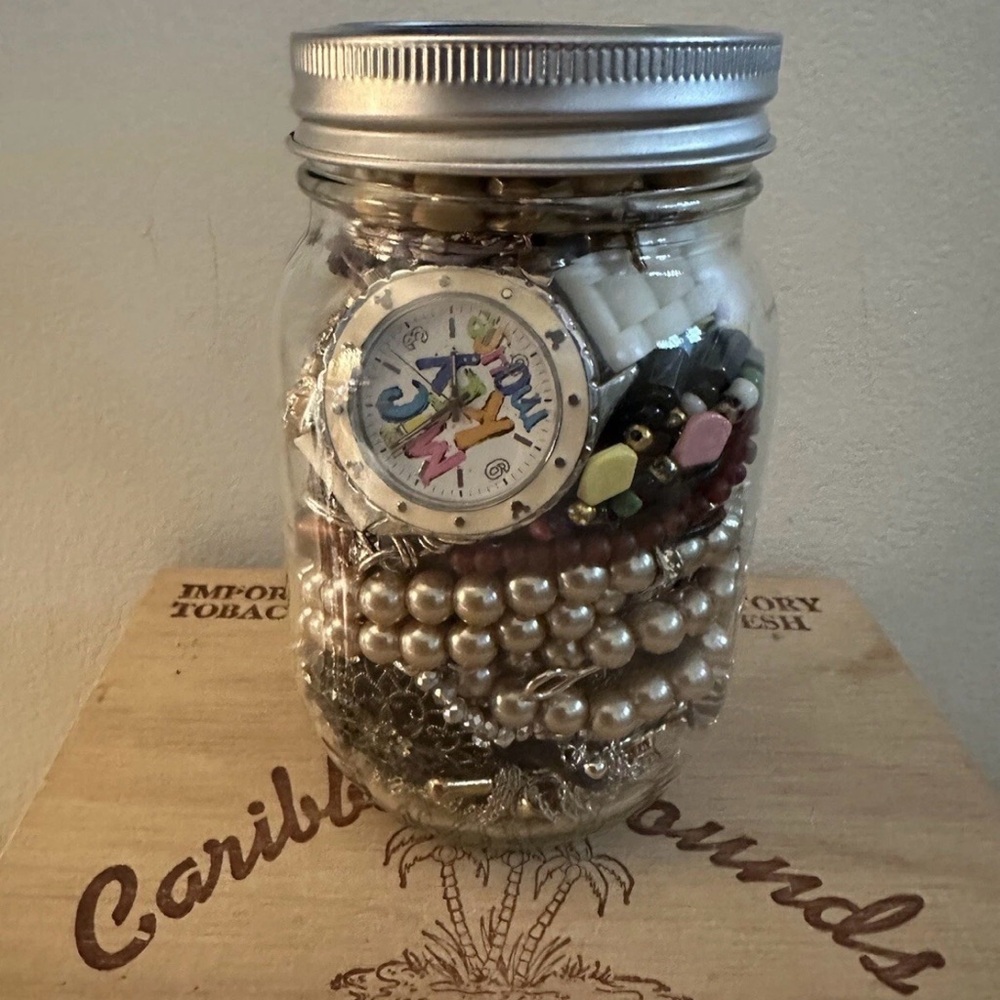 Jewelry Jar - Vintage Jewelry Collection in A Beautiful Mason Jar 1.12 pounds